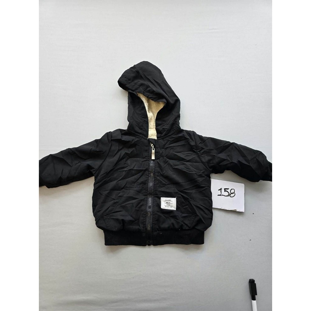 Baby Toddler Black Hooded Jacket Sherpa Fleece Lined Full Zip Outerwear 6-9M
